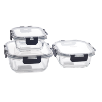 Glass Food Containers Square, 3 Pcs Set of 320ml, 520ml & 800ml