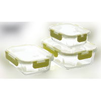 Glass Food Containers Rectangle, 3 Pcs Set of 370ml, 640ml & 1040ml