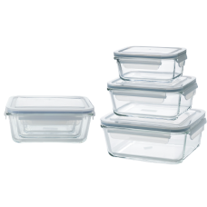 Glass Food Containers Rectangle, 3 Pcs Set of 485ml, 970ml & 1730ml