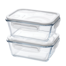 Glass Food Containers Rectangle, 2 pcs Set of 2x750ml